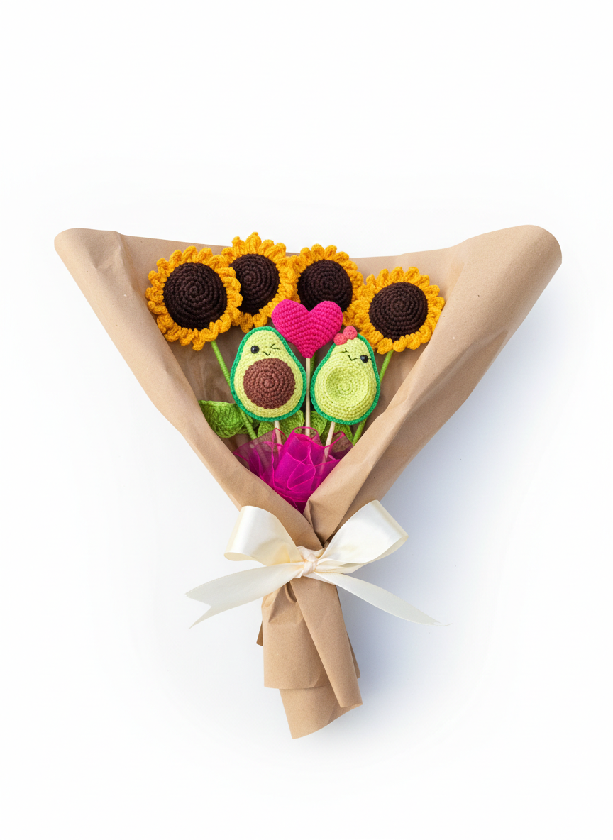 Ramo de Girasoles y Paltas Tejidos a Mano